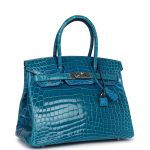 Hermes Birkin 30 Bleu Izmir Shiny Niloticus Crocodile Palladium Hardware - Image 2