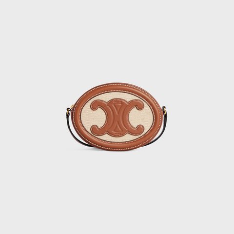 22f851e7886c94e0314c28e11966bb9e5321d0f7 CROSSBODY OVAL PURSE CUIR TRIOMPHE IN TEXTILE AND CALFSKIN NATURAL / TAN - Image 1