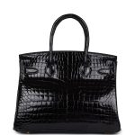 Hermes Birkin 30 Black Shiny Porosus Crocodile Gold Hardware - Image 4