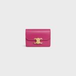 CARD HOLDER WITH FLAP TRIOMPHE IN SHINY CALFSKIN FUCHSIA