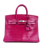 Hermes Birkin 25 Rose Sheherazade Shiny Porosus Crocodile Palladium Hardware
