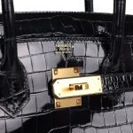 Hermes Birkin 30 Black Shiny Porosus Crocodile Gold Hardware - Image 6