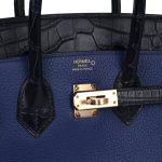 Hermes Birkin 25 Bleu Saphir Taurillion Novillo and Bleu Marine Matte Alligator Touch Rose Gold Hardware - Image 6