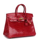 Hermes Birkin 25 Braise Shiny Porosus Crocodile Gold Hardware - Image 2