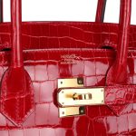 Hermes Birkin 30 Braise Shiny Porosus Crocodile Gold Hardware - Image 6