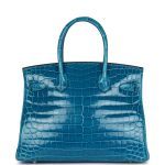 Hermes Birkin 30 Bleu Izmir Shiny Niloticus Crocodile Palladium Hardware - Image 4