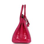 Hermes Birkin 25 Rose Mexico Shiny Porosus Crocodile Palladium Hardware - Image 3