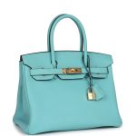 Hermes Birkin 30 Bleu Atoll Togo Gold Hardware - Image 2