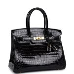Hermes Birkin 30 Black Shiny Porosus Crocodile Gold Hardware - Image 2