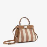 Fendi Peekaboo Mini Selleria and beige Pequin stripe fabric bag with 336 hand-sewn topstitches - Image 2