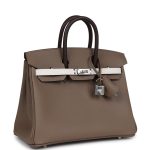 Hermes Birkin 25 Tri-color Etoupe, Ebene and Gris Pale Epsom Palladium Hardware - Image 2