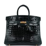 Hermes Birkin 25 Vert Cypress Shiny Niloticus Crocodile Gold Hardware
