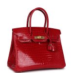 Hermes Birkin 30 Braise Shiny Porosus Crocodile Gold Hardware - Image 2