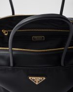 Large Re-Nylon and Leather Top-Handle Bag With Padlock - Image 3