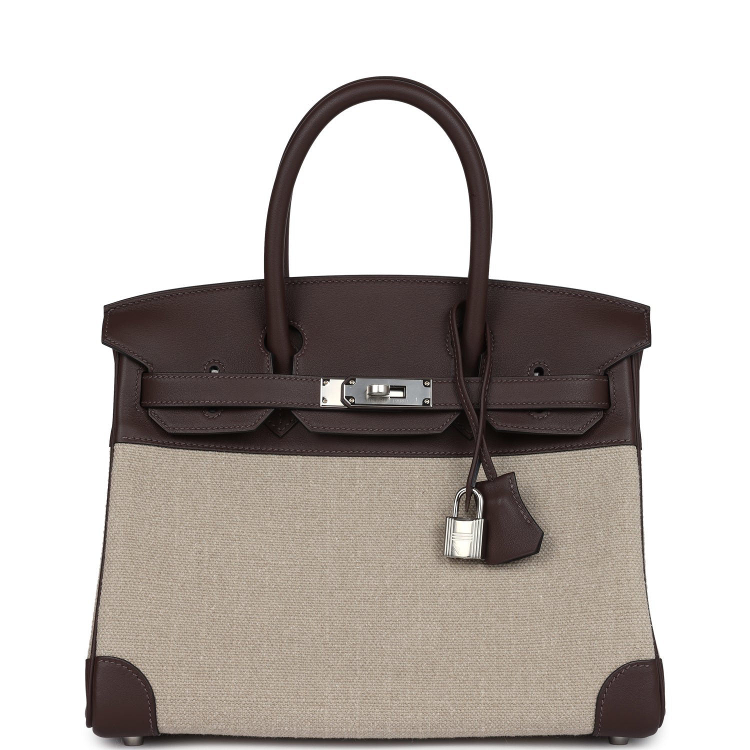 83a0cd2ebe31f552177e24bd4f74a50304b45d18 Hermes Birkin 30 Bivouac Ficelle Canvas and Moka Swift Palladium Hardware - Image 1