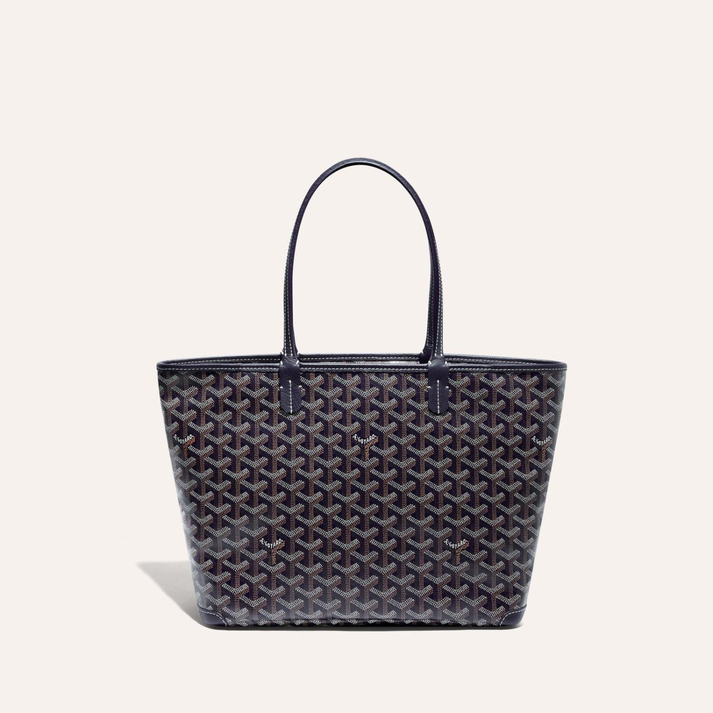 8c77a4ffe4846b442cc7a87bc7d3fa9920c5c5c6 Goyard Goyardine Artois Tote PM Navy Blue Canvas & Chevroches Calfskin Palladium Hardware - Image 1