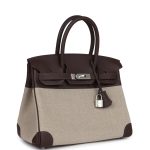 Hermes Birkin 30 Bivouac Ficelle Canvas and Moka Swift Palladium Hardware - Image 2