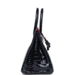 Hermes Birkin 30 Bleu Marine and Rouge H Contour Shiny Porosus Crocodile Gold Hardware - Image 3