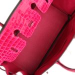 Hermes Birkin 25 Rose Mexico Shiny Porosus Crocodile Palladium Hardware - Image 7