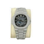 Patek Philippe Nautilus 5712/1A 40mm Blue Dial Full Moissanite Hongkong – Customize Diamod