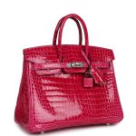 Hermes Birkin 25 Rose Mexico Shiny Porosus Crocodile Palladium Hardware - Image 2