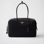 Large Re-Nylon and Leather Top-Handle Bag With Padlock