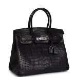 Hermes Birkin 30 Black Matte Alligator Palladium Hardware - Image 2