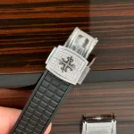 Patek Philippe Aquanaut 5067A-025 35.6mm Black Dial Full Moissanite Steel – Customize Diamod - Image 5