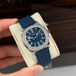 Patek Philippe Aquanaut 5067A-025 35.6mm Blue Dial Diamond Bezel Moissanite Steel – Customize Version - Image 2