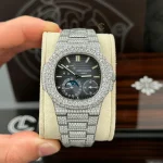 Patek Philippe Nautilus 5712/1A 40mm Blue Dial Full Moissanite Hongkong – Customize Diamod - Image 5