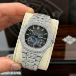 Patek Philippe Nautilus 5712/1A 40mm Blue Dial Full Moissanite Hongkong – Customize Diamod - Image 4