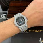 Patek Philippe Nautilus 5712/1A 40mm Blue Dial Full Moissanite Hongkong – Customize Diamod - Image 6