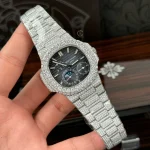 Patek Philippe Nautilus 5712/1A 40mm Blue Dial Full Moissanite Hongkong – Customize Diamod - Image 2