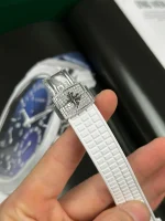 Patek Philippe Aquanaut 5067A-011 White full moissanite 35mm – Handcrafted Diamod - Image 6